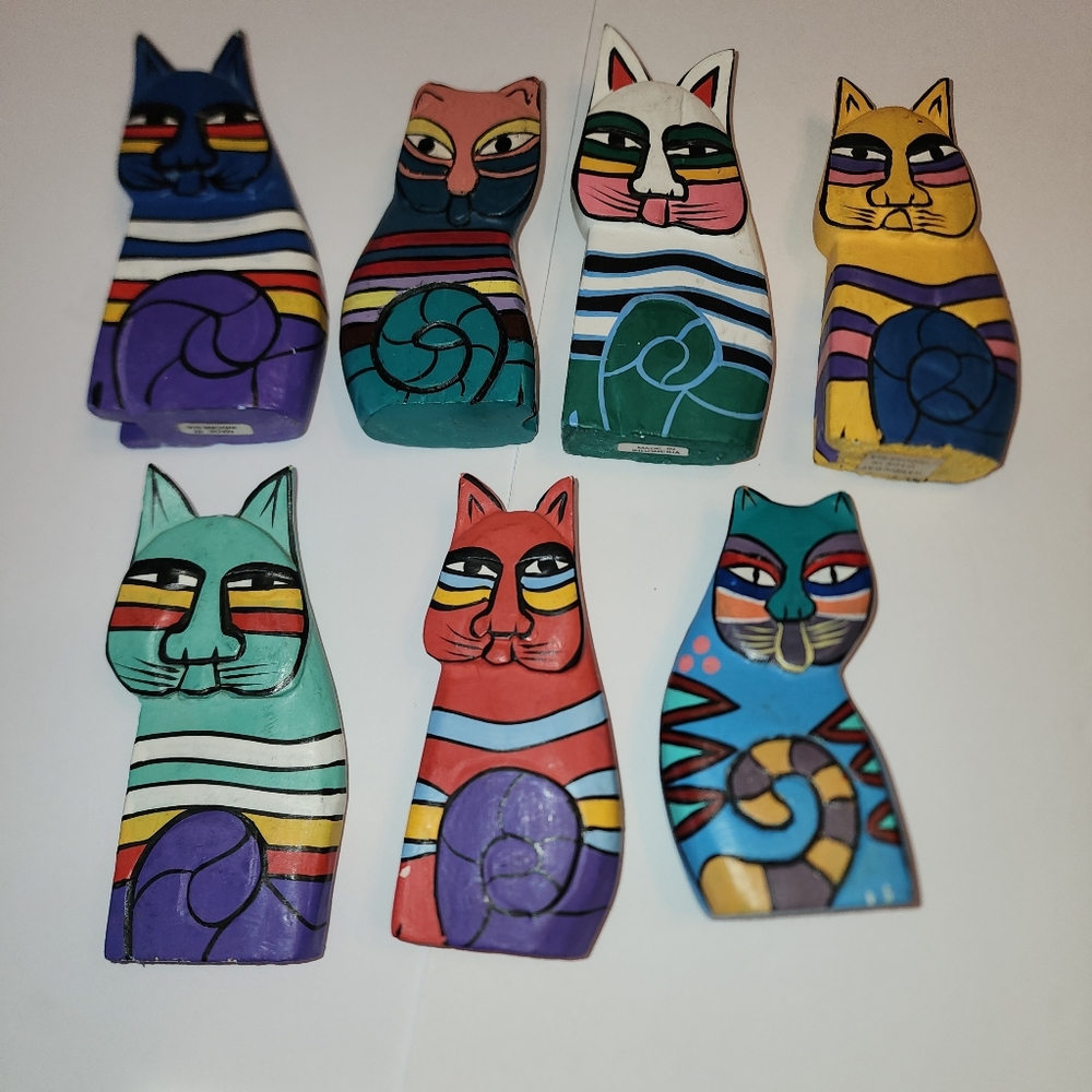 SET OF 7 WOOD CATS Laurel Burch Colorful Collectors Dream